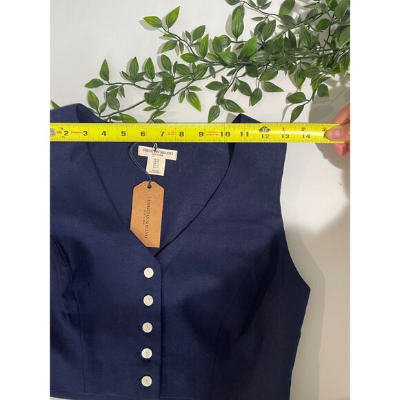 Christian Siriano Linen Blend Cropped Vest Top Navy Blue size10 NWT - Picture 8 of 10